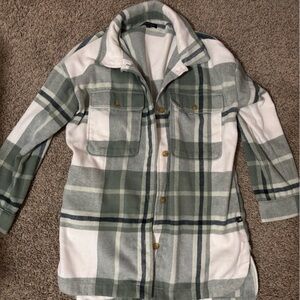 Banana Republic Green and White Plaid Flannel Jacket